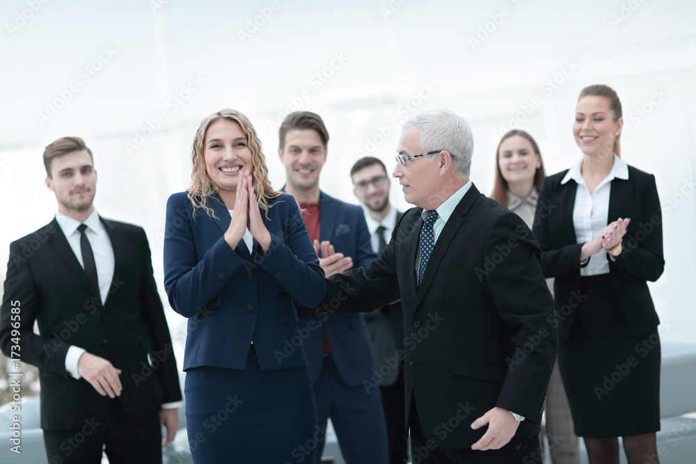 happy business woman and senior business partner happy business woman and senior business partner