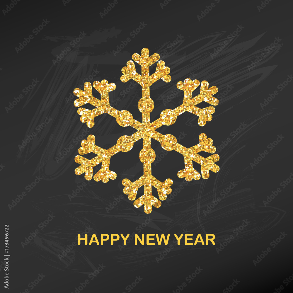 Golden Glitter Snowflake Happy New Year Greeting Card for your Invitation, Banner, Calendar in vector Golden Glitter Snowflake Happy New Year Greeting Card for your Invitation, Banner, Calendar in vector