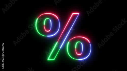 Percent sign - RGB laser outline in three colors looping on black background in 4k photo