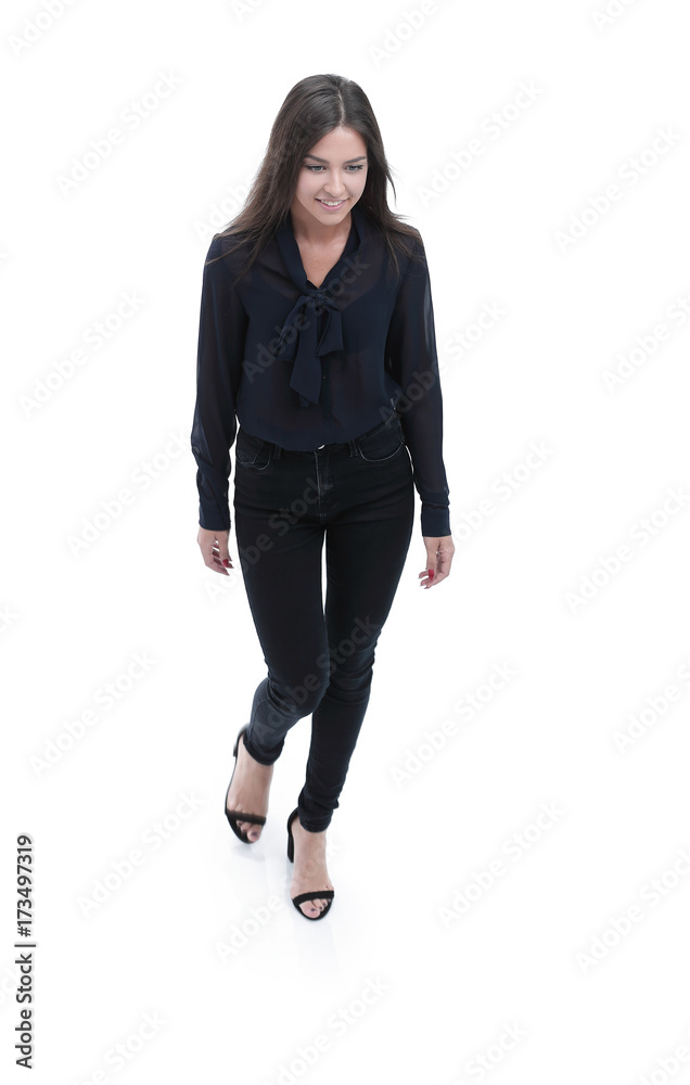 young business woman confidently moving forward young business woman confidently moving forward