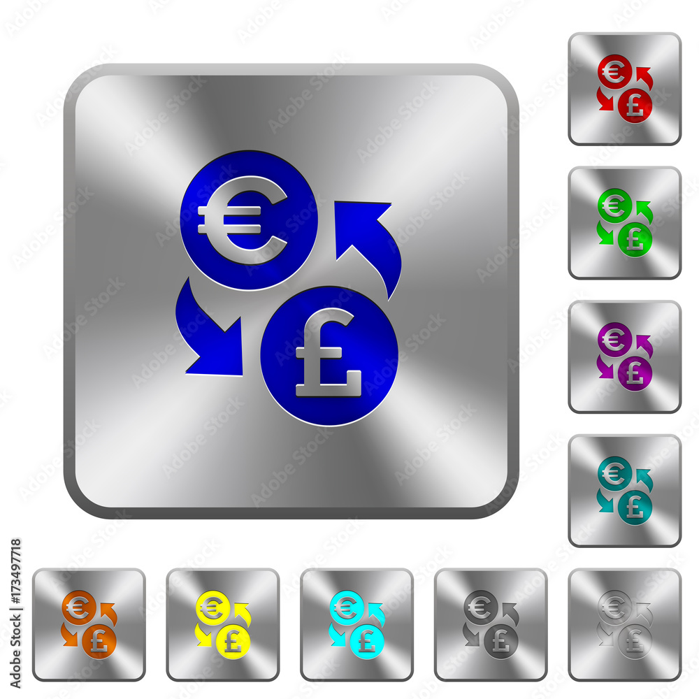 Euro Pound money exchange rounded square steel buttons Euro Pound money exchange rounded square steel buttons