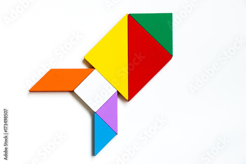 Free Download Colorful wood tangram puzzle in rocket or missile shape on white background - GFXLoad