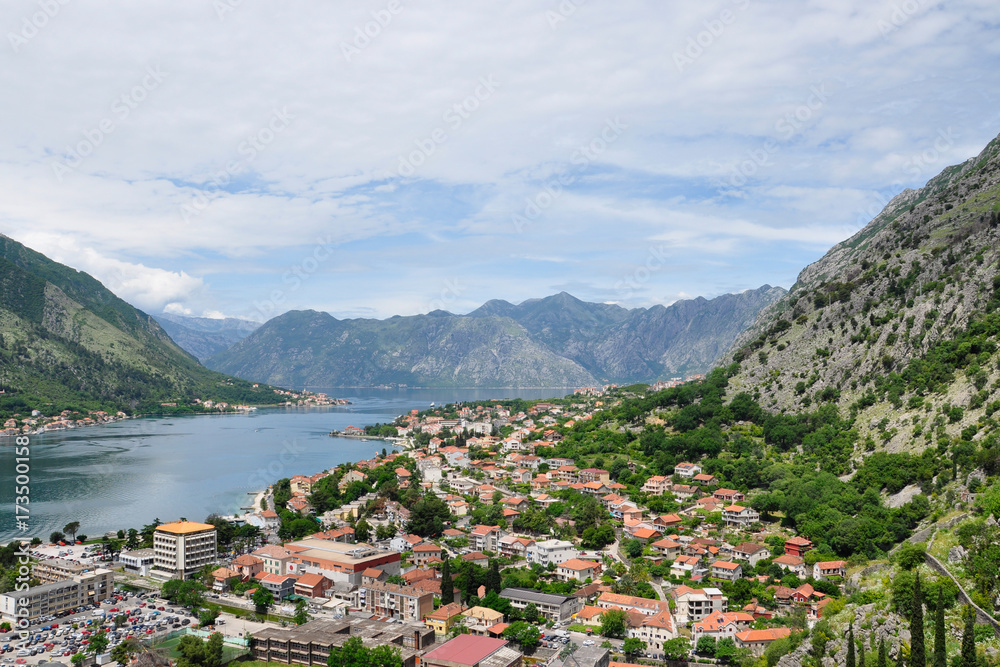 Panoramic view of Kotor and bay of Kotor, Adriatic coastline, Montenegro