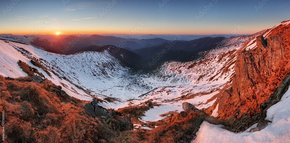 Sunset in winter - autumn mountain