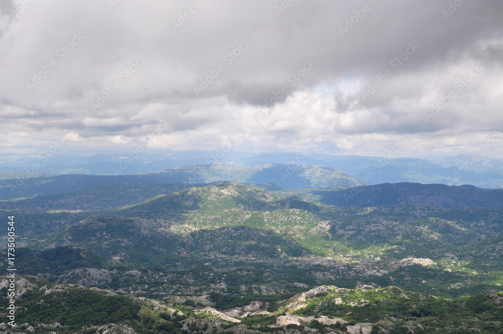 Mountain landscape before a summer rain. Panoramic view of Montenegro