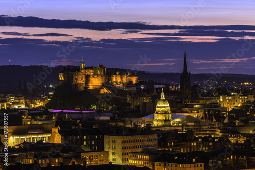 Edinburgh castle and beautiful historical architecture in sunset