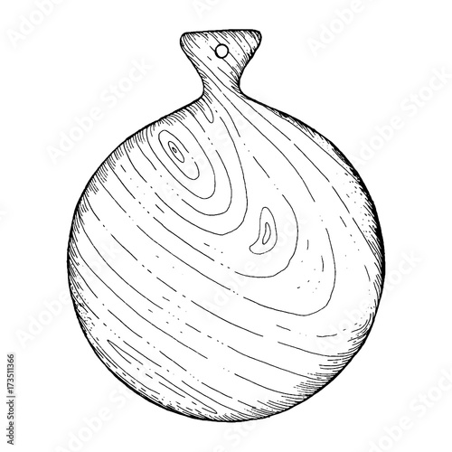 Cutting board vector illustration. Kitchen wooden board hand drawn. Engraved illustration.