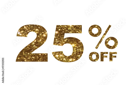 Luxury golden glitter twenty-five percent off special discount word text