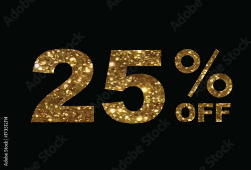 Luxury golden glitter twenty-five percent off special discount word text