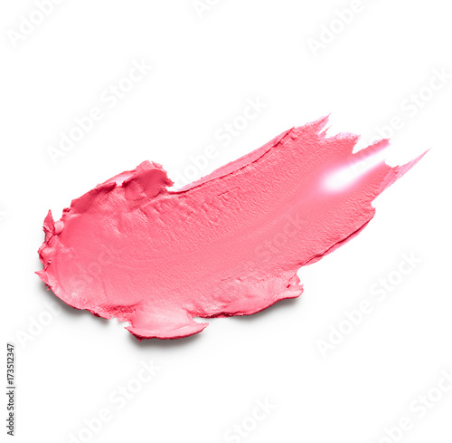 Smudged pink lipstick isolated on white background