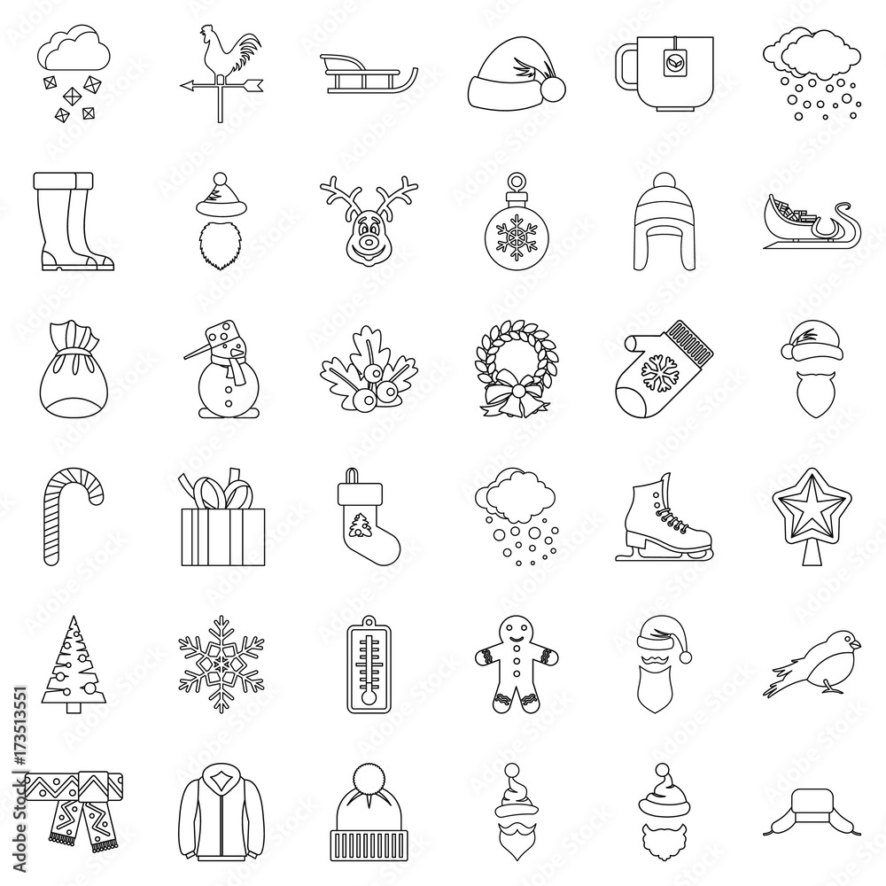 Cold icons set, outline style