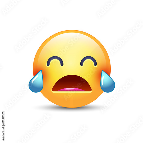 Loudly crying emoji. Smiley with closed eyes and with tears. Crying sad emoticon for application and chat