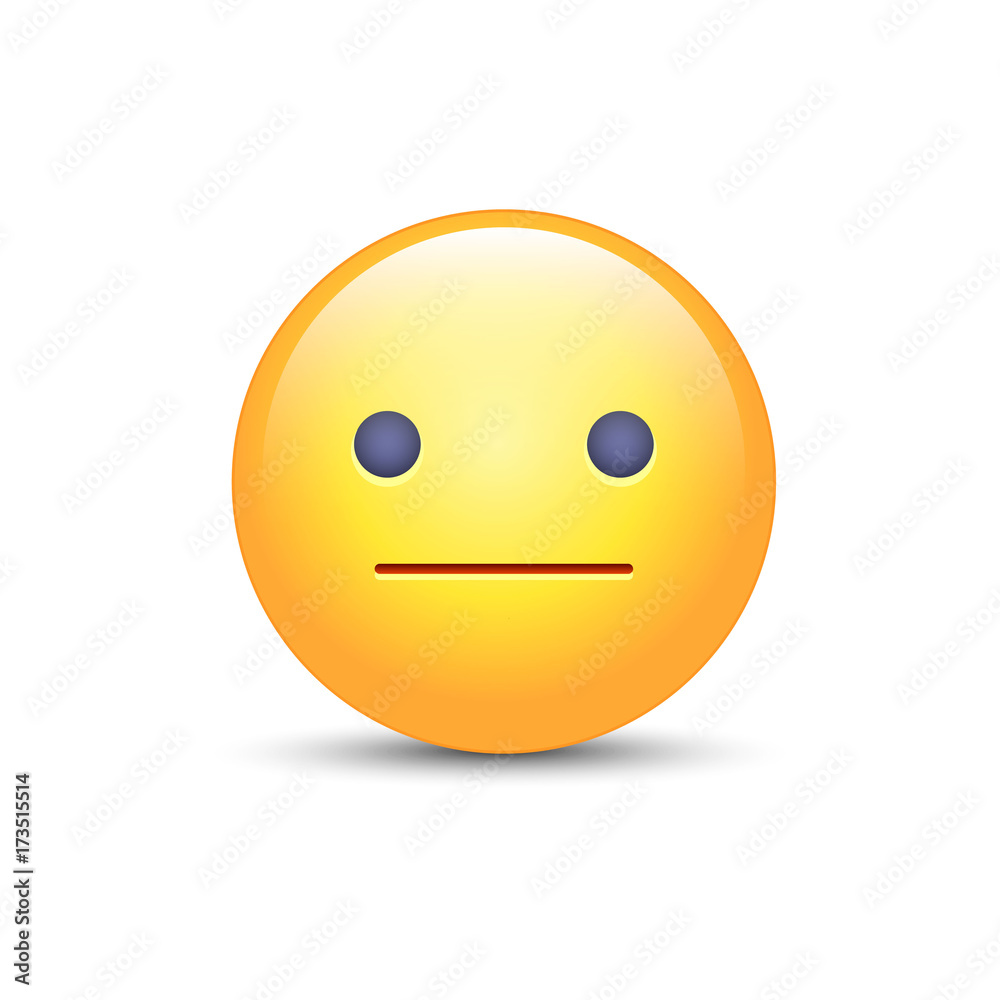 Fototapeta premium Indifferent emoji cartoon icon. Expressionless emoticon face. Neutral smiley mood.