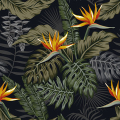 Deken met foto Tropische bloemen patronen Night tropical seamless pattern plants and flowers  © berry2046