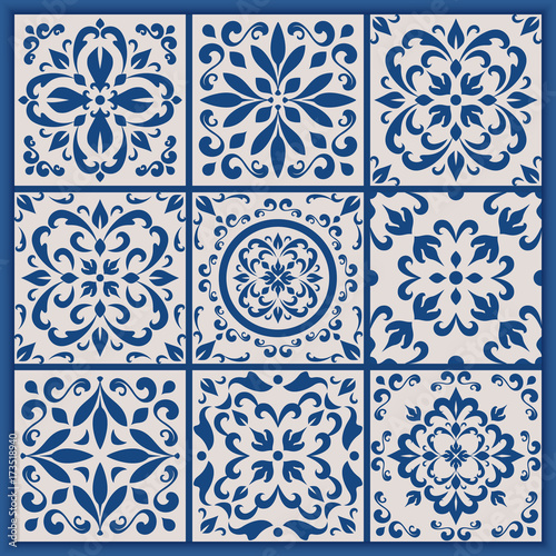 Portuguese tiles with azulejo ornaments photo