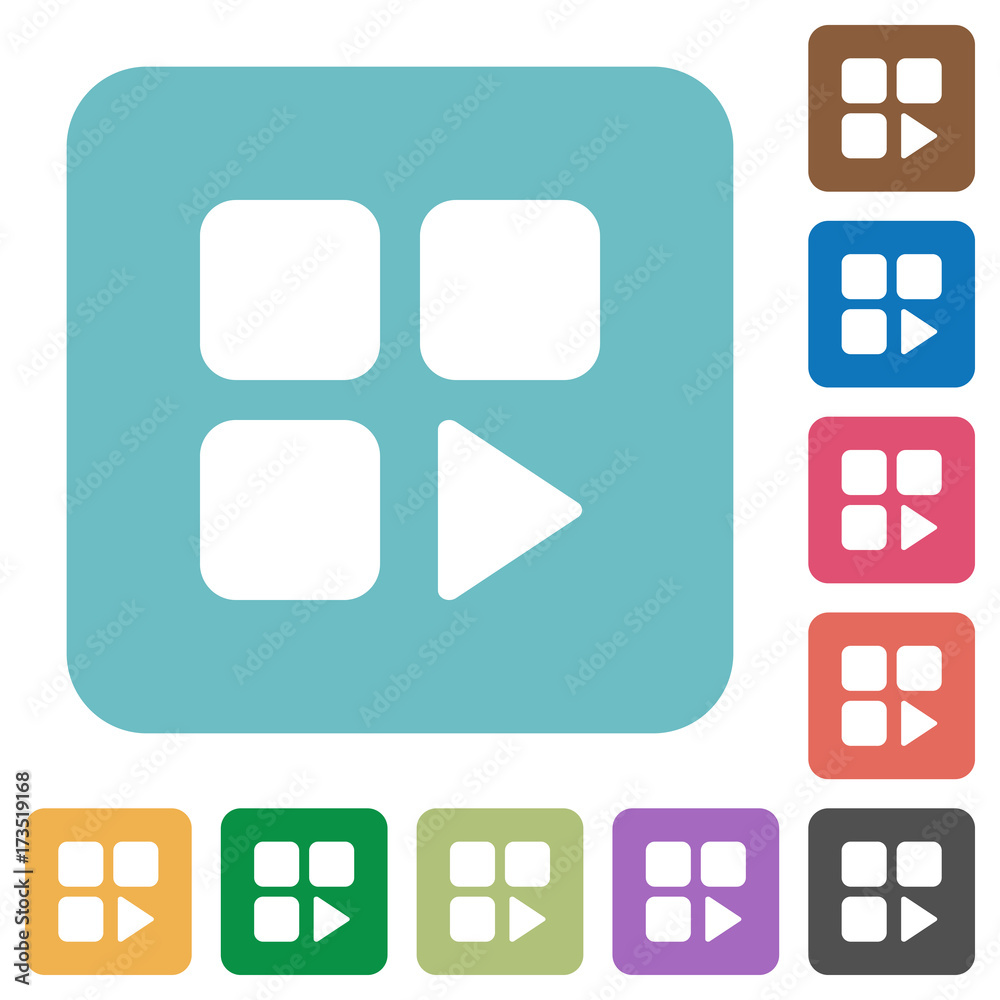 Component play rounded square flat icons Component play rounded square flat icons