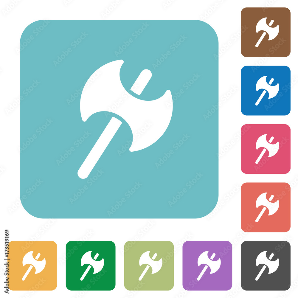Two headed battle axe rounded square flat icons Two headed battle axe rounded square flat icons