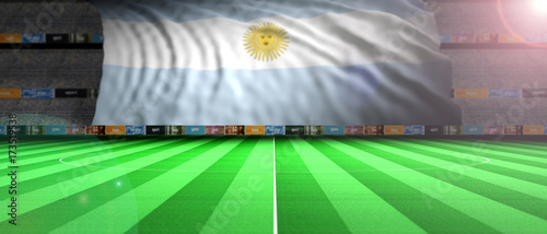Argentina flag in an illuminated football field. 3d illustration