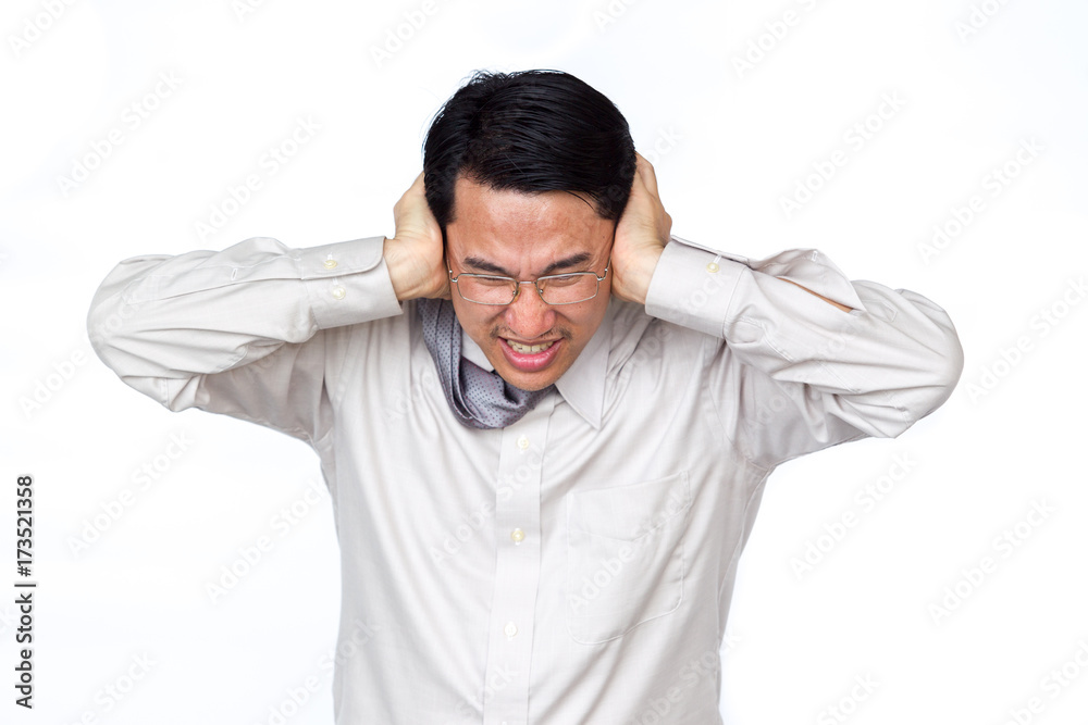 Asian business man in upset emotion close up isolated on white background. Asian business man in upset emotion close up isolated on white background.