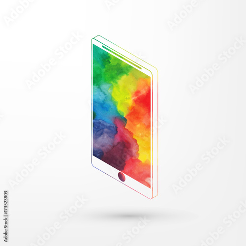 Vector illustration of isometric watercolor smartphone  rainbow paints. Modern smart phone