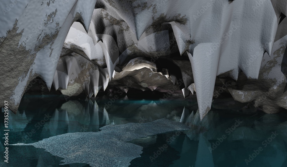 cave, underground lake, 3D rendering
