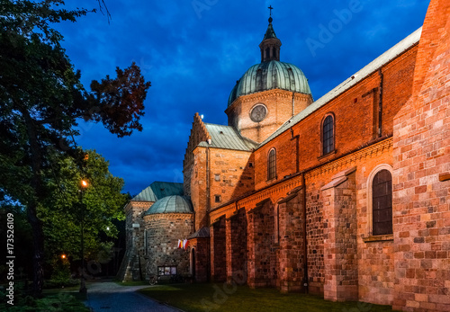 Church at night in Plock, Poland