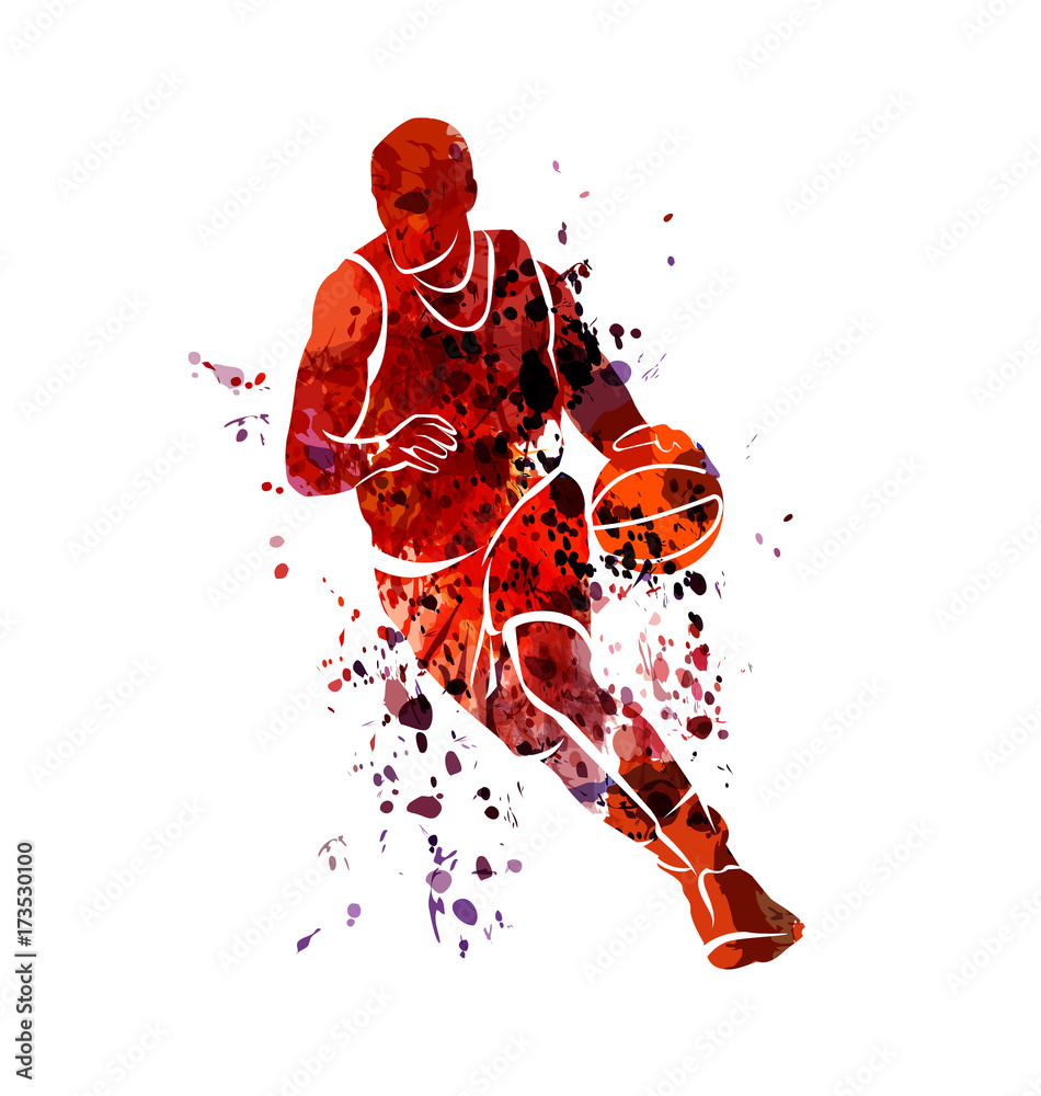 Naklejka premium Vector watercolor silhouette basketball player