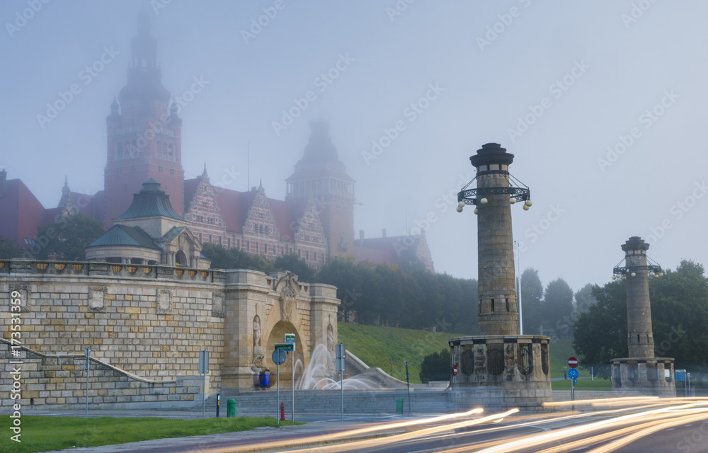 Obraz premium Szczecin, Poland-September 2017: Haken terraces in morning mist