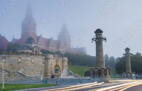 Szczecin, Poland-September 2017: Haken terraces in morning mist