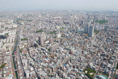 Japan Tokyo cityscape building, road aerial view