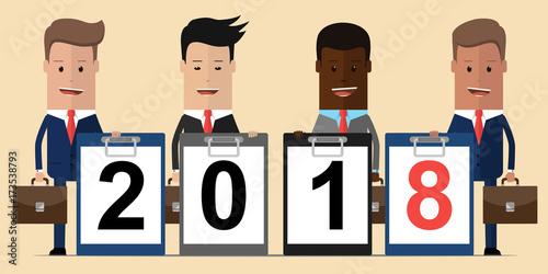 Businessmans with New 2018 Year Sign. Vector illustration
