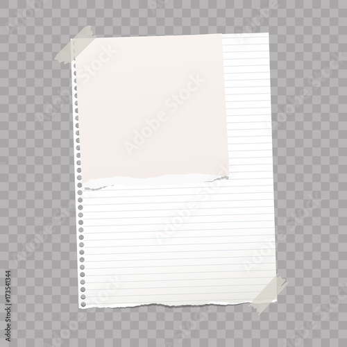 Note, notebook, copybook paper stuck with sticky tape on squared background.