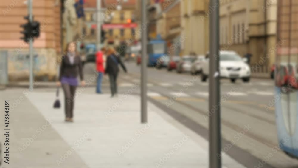 Public transport in big city, modern tram carrying passengers, Zagreb streets