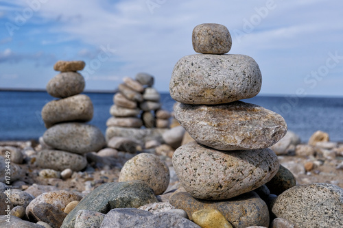 Stacked Stones on a Quiet Beach