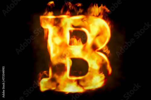 Fire letter B of burning flame light, 3D rendering