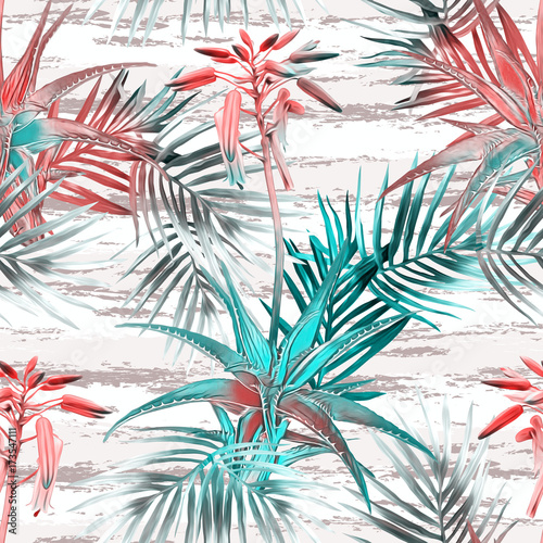 Tropical seamless pattern. Watercolor illustration. Hand painted background.