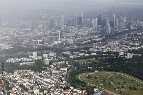 FRANKFURT, GERMANY - September 12, 2017 View of Frankfurt from a flight altitude