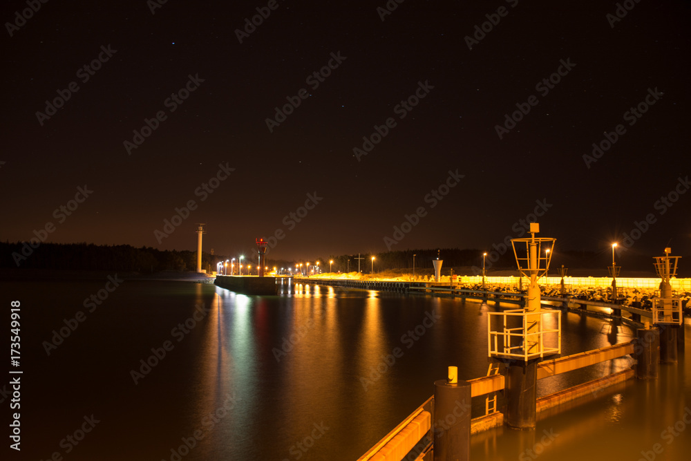 Leba port at night