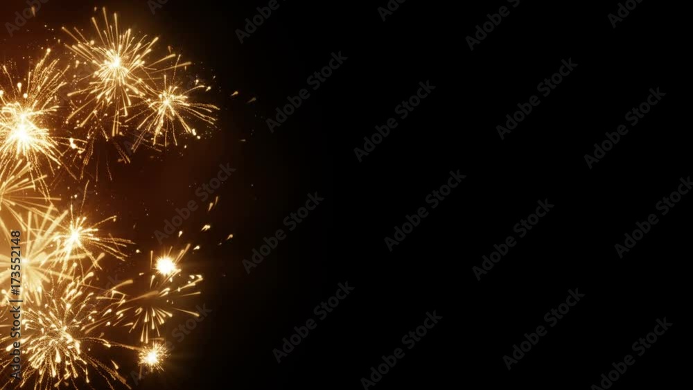 Yellow firework explosions on edge. Computer designed seamless loop christmas animation with free space 4k (4096x2304)
