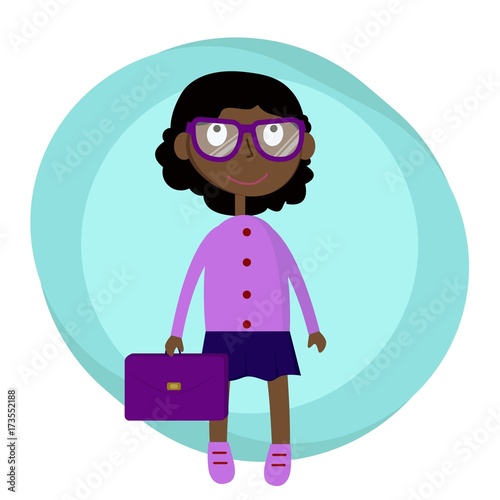 Afro american girl wearing eyeglasses with a bag in her hand