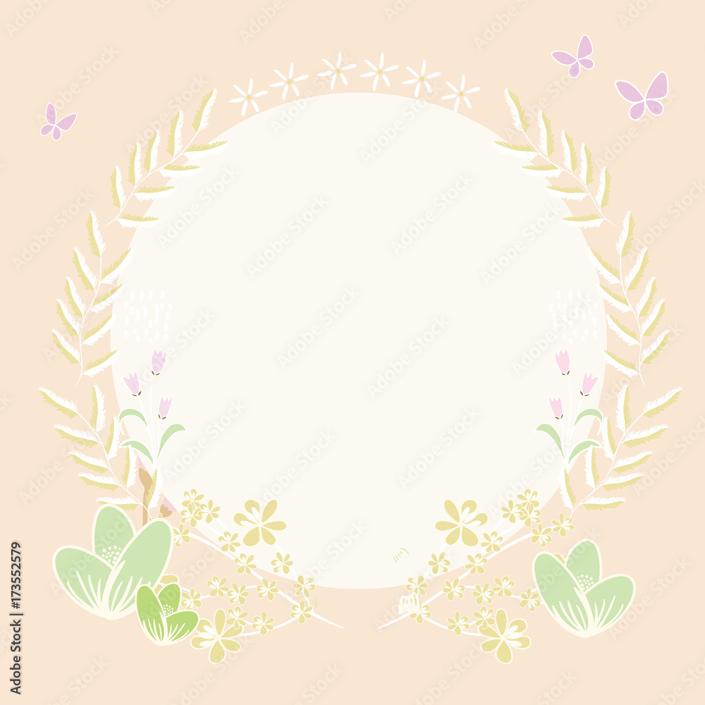 Draw illustration circle background and plant border