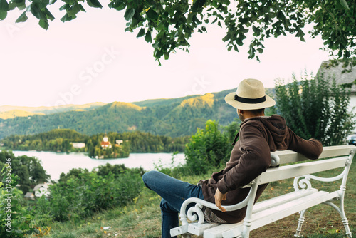 Man relaxing on bench