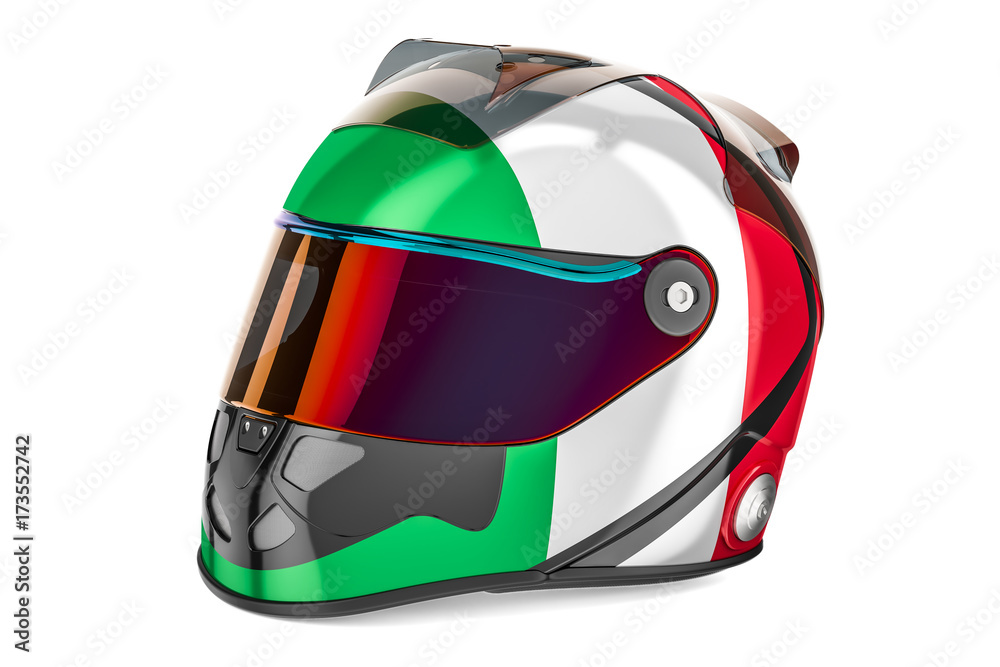 Racing helmet with flag of Italy, 3D rendering Racing helmet with flag of Italy, 3D rendering