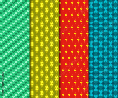 Four colorful seamless patterns of heart