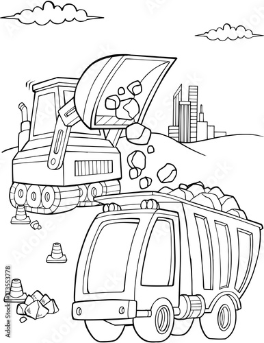 Bulldozer Dump Truck Construction Vector Illustration Art