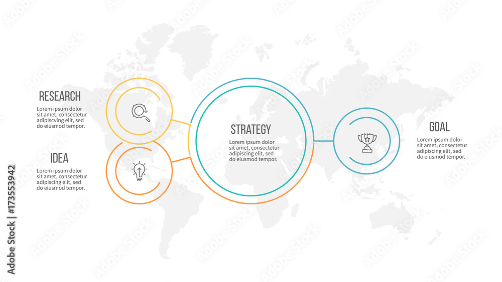Fototapeta premium Outline infographic. Organization chart with 3 options. Vector template.