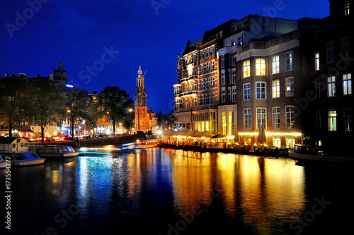 Amsterdam scenic view at night, Holland