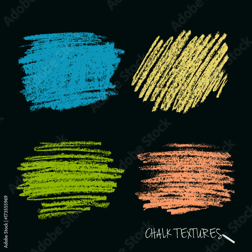 Smears are chalk. Vintage textures on a black blackboard. High resolution image. Pastel shades of brushes. Template for registration of stickers, banners, posters. Stock vector.