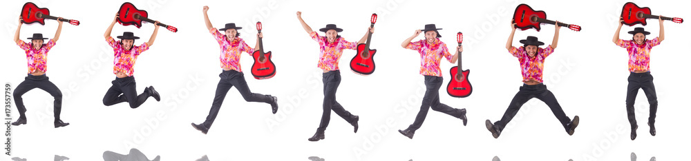 Man with guitar isolated on white Man with guitar isolated on white