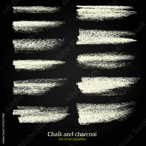 Dynamic vector strokes. Grunge texture of chalk. Wide artistic brush. Samples are saved in the file palette. Template for registration of stickers, banners, posters.